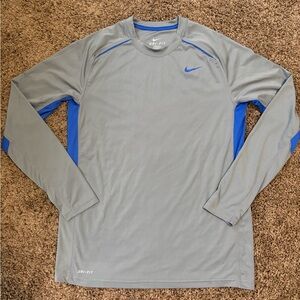 Nike Dri-Fit Men’s M Grey w/ Royal Contrast Performance Long Sleeve Tech Tee